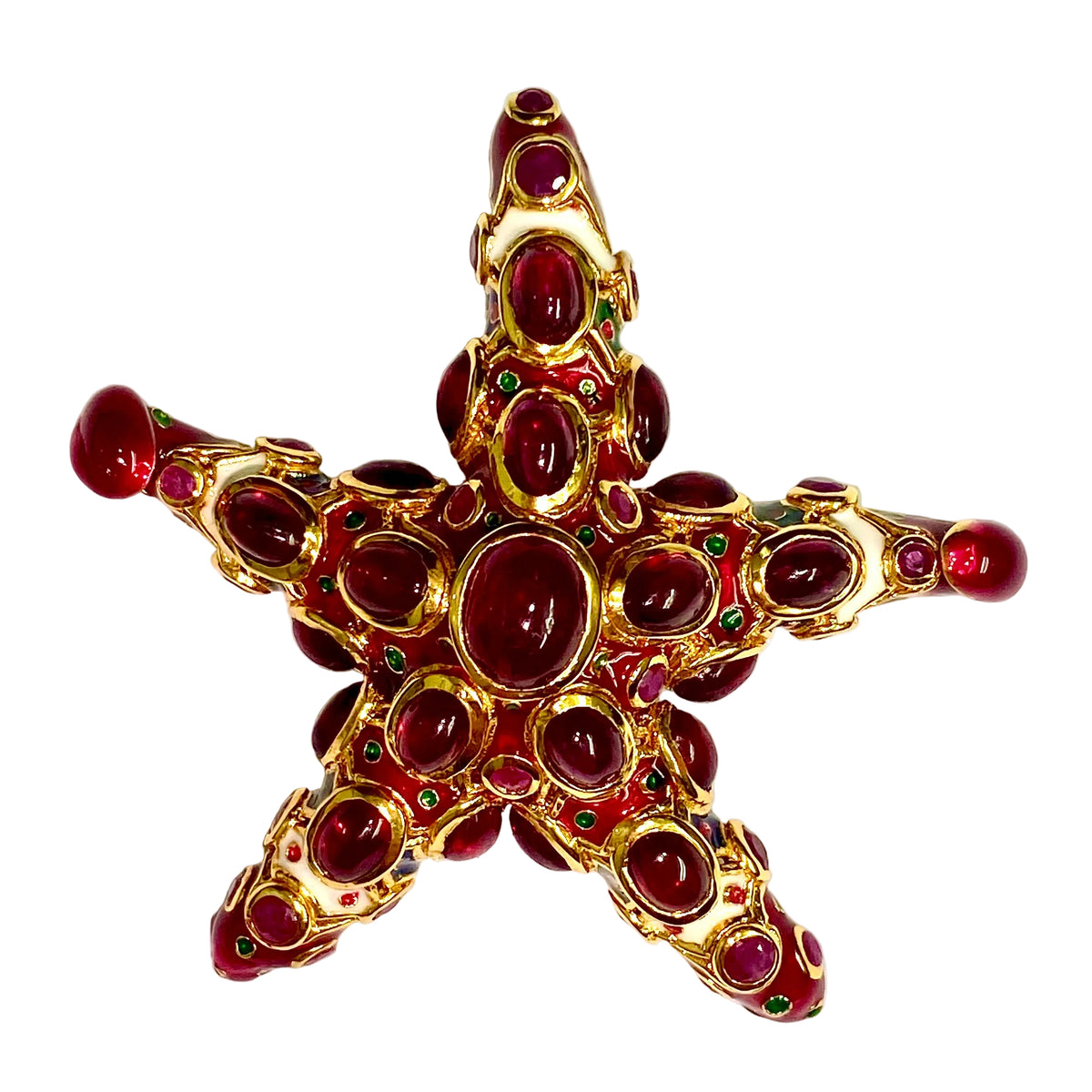 Sterling Silver Gold Plate Ruby Starfish Brooch