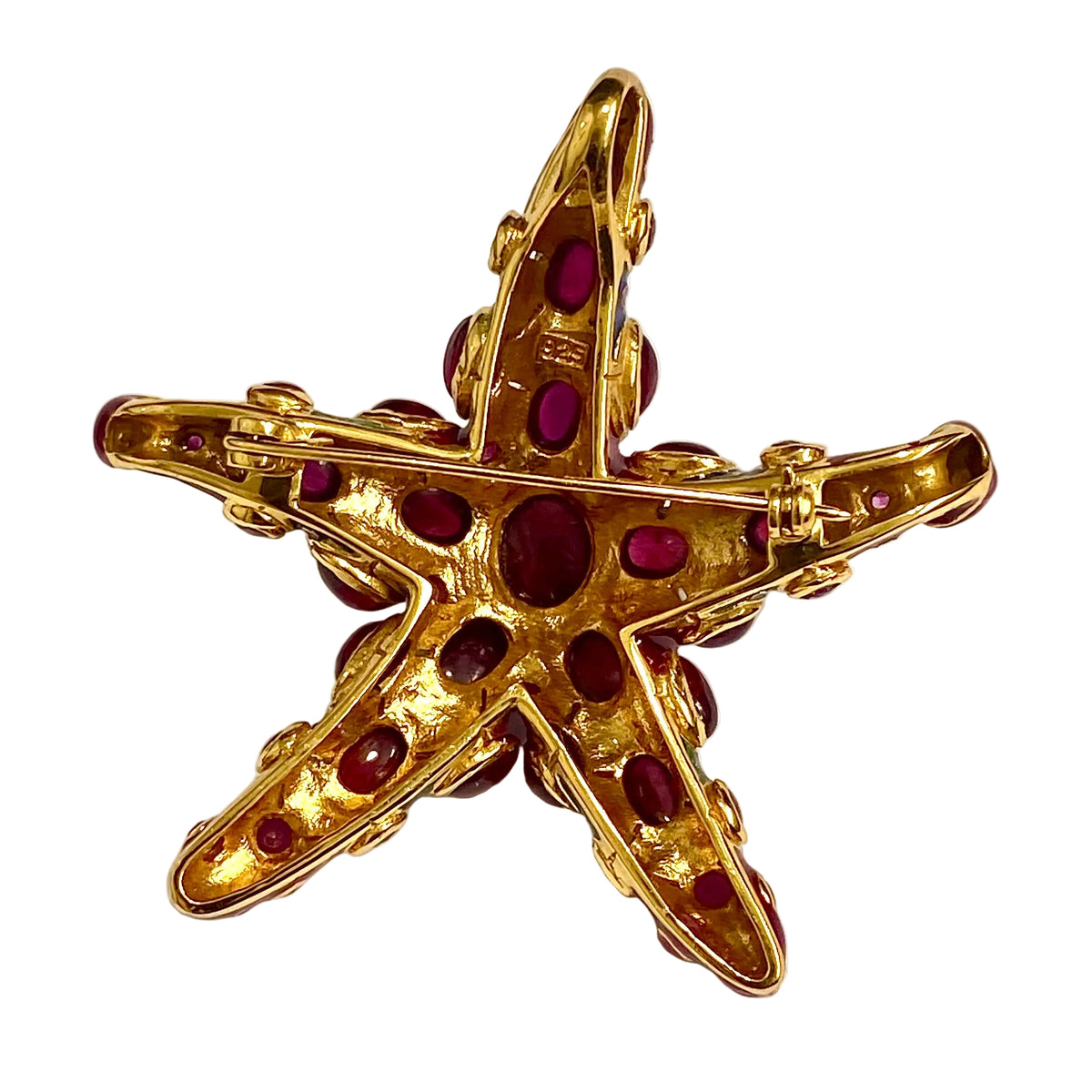Sterling Silver Gold Plate Ruby Starfish Brooch