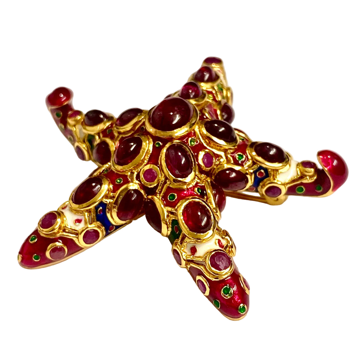 Sterling Silver Gold Plate Ruby Starfish Brooch