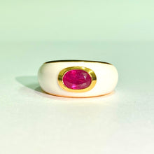 Sterling Silver Gold Plate White Enamel Ruby Ring