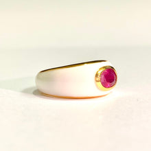 Sterling Silver Gold Plate White Enamel Ruby Ring