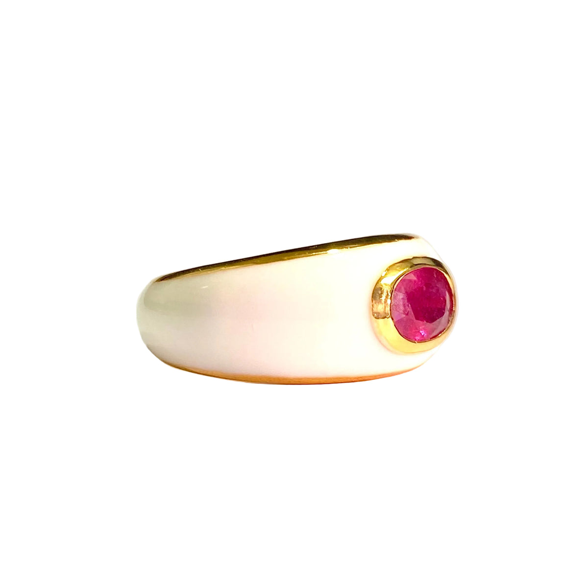 Sterling Silver Gold Plate White Enamel Ruby Ring