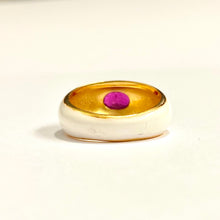 Sterling Silver Gold Plate White Enamel Ruby Ring