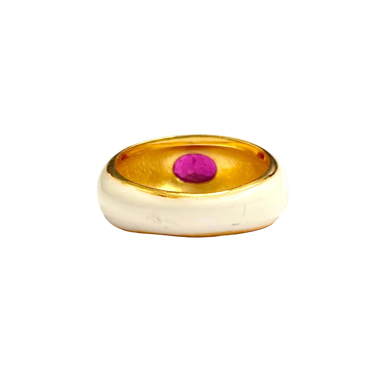 Sterling Silver Gold Plate White Enamel Ruby Ring