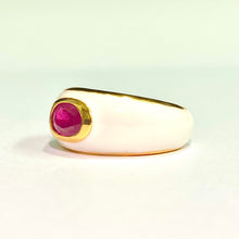 Sterling Silver Gold Plate White Enamel Ruby Ring
