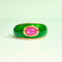 Sterling Silver Gold Plate Green Enamel Ruby Ring