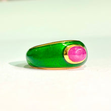 Sterling Silver Gold Plate Green Enamel Ruby Ring