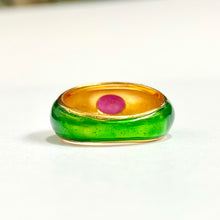 Sterling Silver Gold Plate Green Enamel Ruby Ring