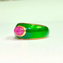 Sterling Silver Gold Plate Green Enamel Ruby Ring