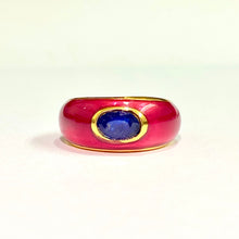 Sterling Silver Gold Plate Red Enamel Sapphire Ring