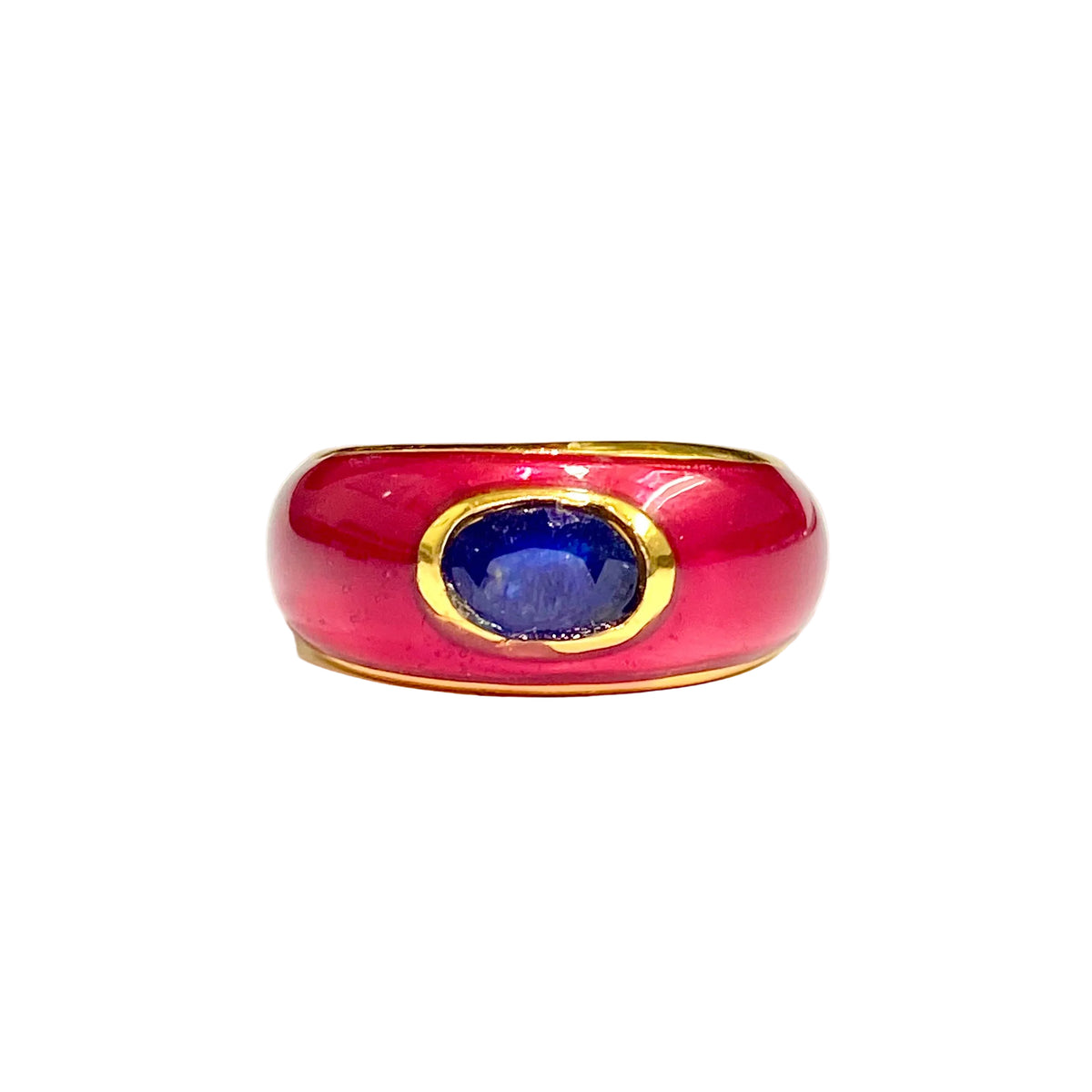 Sterling Silver Gold Plate Red Enamel Sapphire Ring