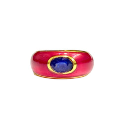 Sterling Silver Gold Plate Red Enamel Sapphire Ring