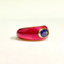 Sterling Silver Gold Plate Red Enamel Sapphire Ring