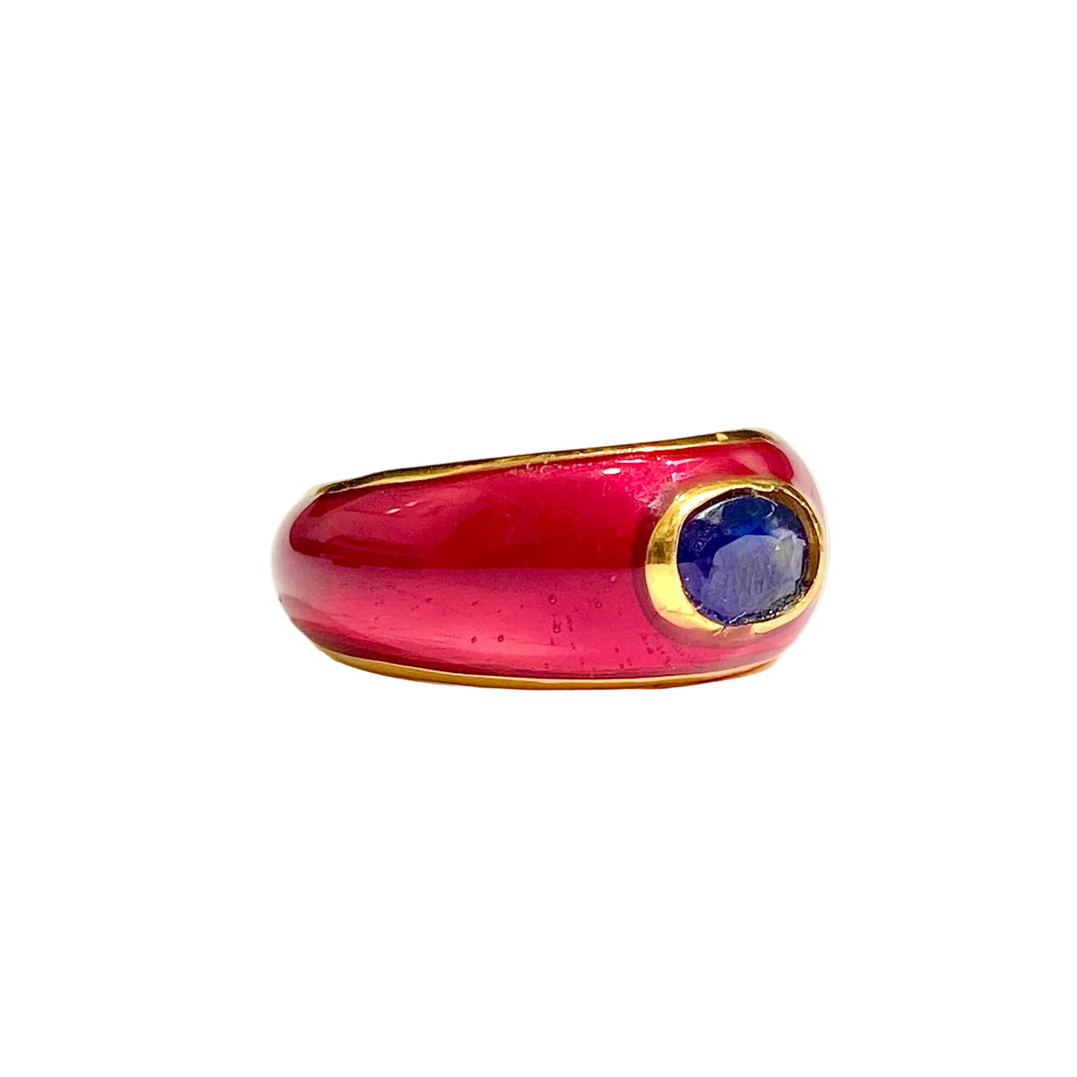 Sterling Silver Gold Plate Red Enamel Sapphire Ring