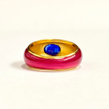 Sterling Silver Gold Plate Red Enamel Sapphire Ring