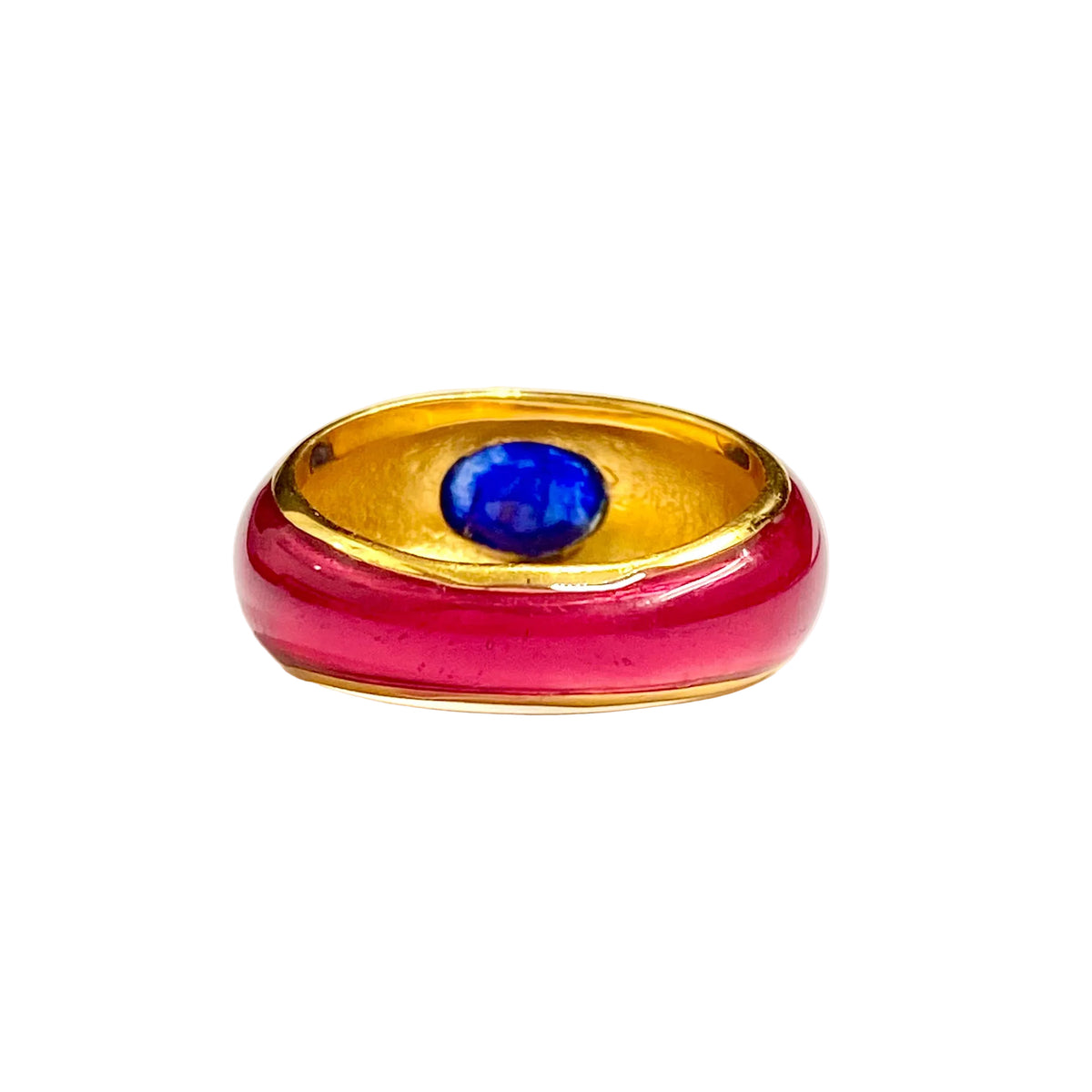 Sterling Silver Gold Plate Red Enamel Sapphire Ring