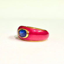 Sterling Silver Gold Plate Red Enamel Sapphire Ring