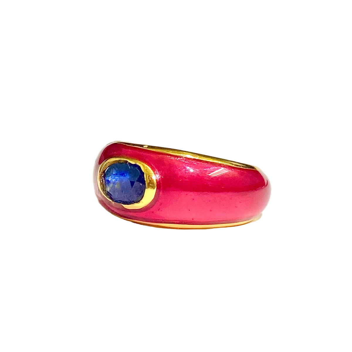 Sterling Silver Gold Plate Red Enamel Sapphire Ring