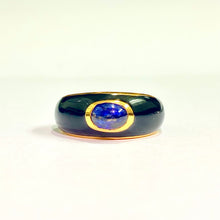 Sterling Silver Gold Plate Black Enamel Sapphire Cabochon Ring