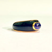 Sterling Silver Gold Plate Black Enamel Sapphire Cabochon Ring