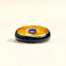 Sterling Silver Gold Plate Black Enamel Sapphire Cabochon Ring