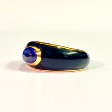 Sterling Silver Gold Plate Black Enamel Sapphire Cabochon Ring