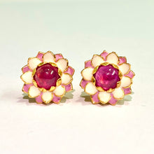 Sterling Silver Gold Plate Enamel Ruby Flower Stud Earrings