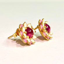 Sterling Silver Gold Plate Enamel Ruby Flower Stud Earrings