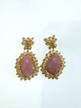 Sterling Silver Gold Plate Rose Cut Ruby and White Topaz Drop Earrings