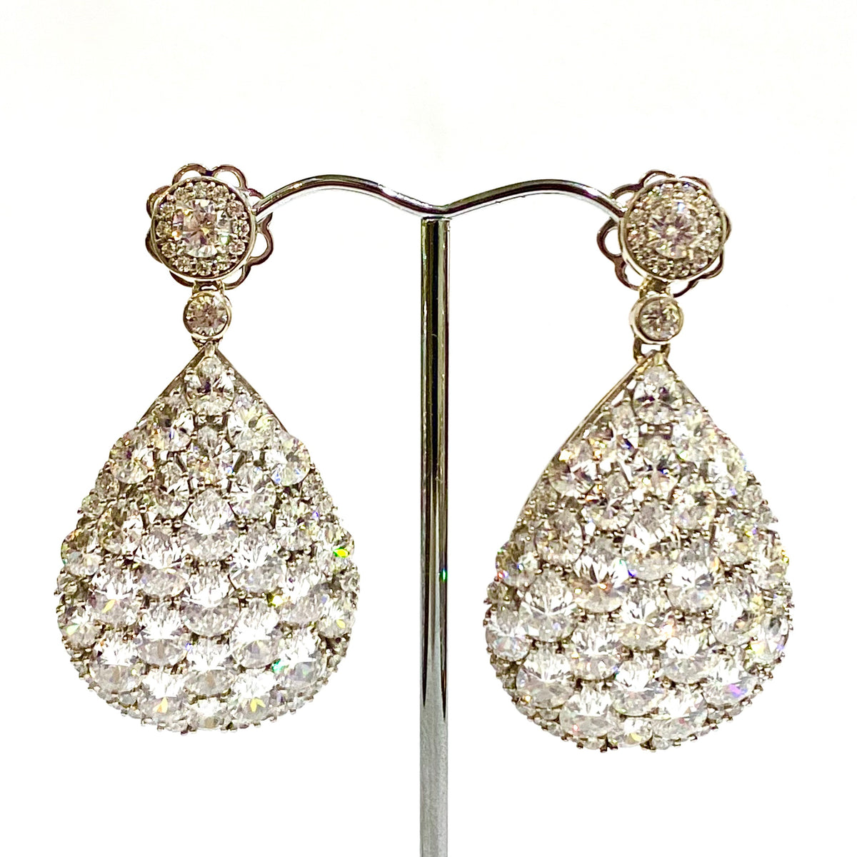 Sterling Silver White CZ Drop Earrings