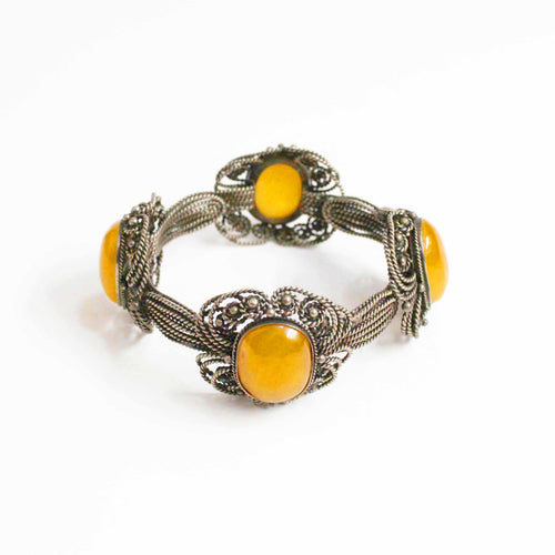 1930's Vintage Sterling Silver Wirework Baltic Amber Bangle