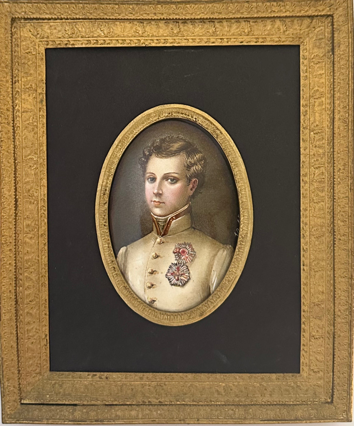 Antique Porcelain Portrait of Napoleon, in a Gold Frame