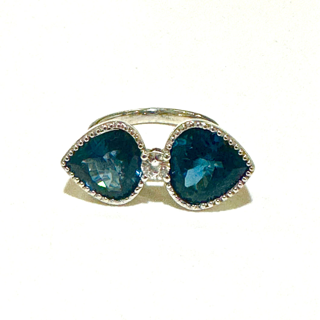 9ct White Gold London Blue Topaz and Diamond Ring