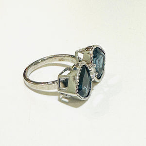 9ct White Gold London Blue Topaz and Diamond Ring