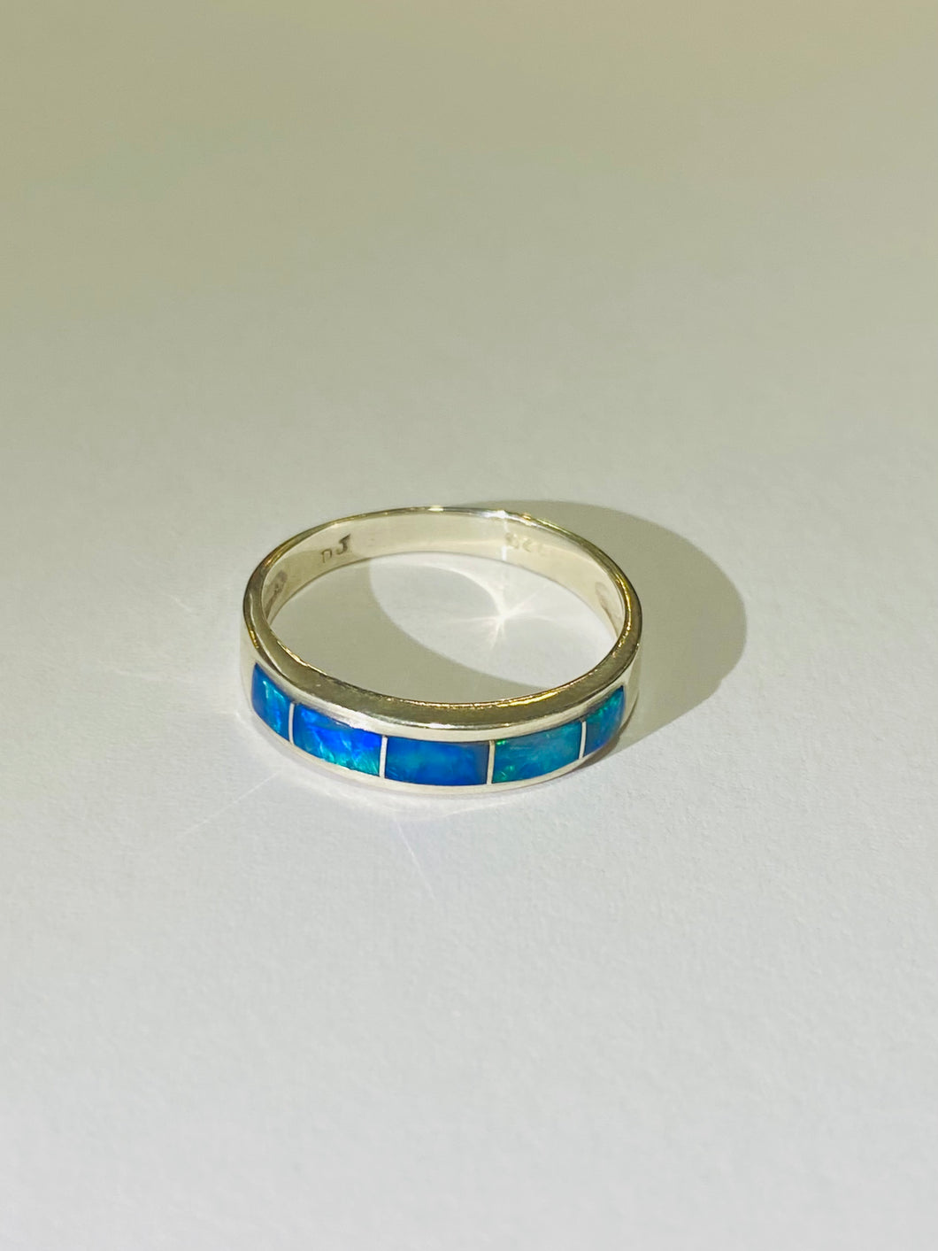 Sterling Silver Australian Black Opal Inlay Band
