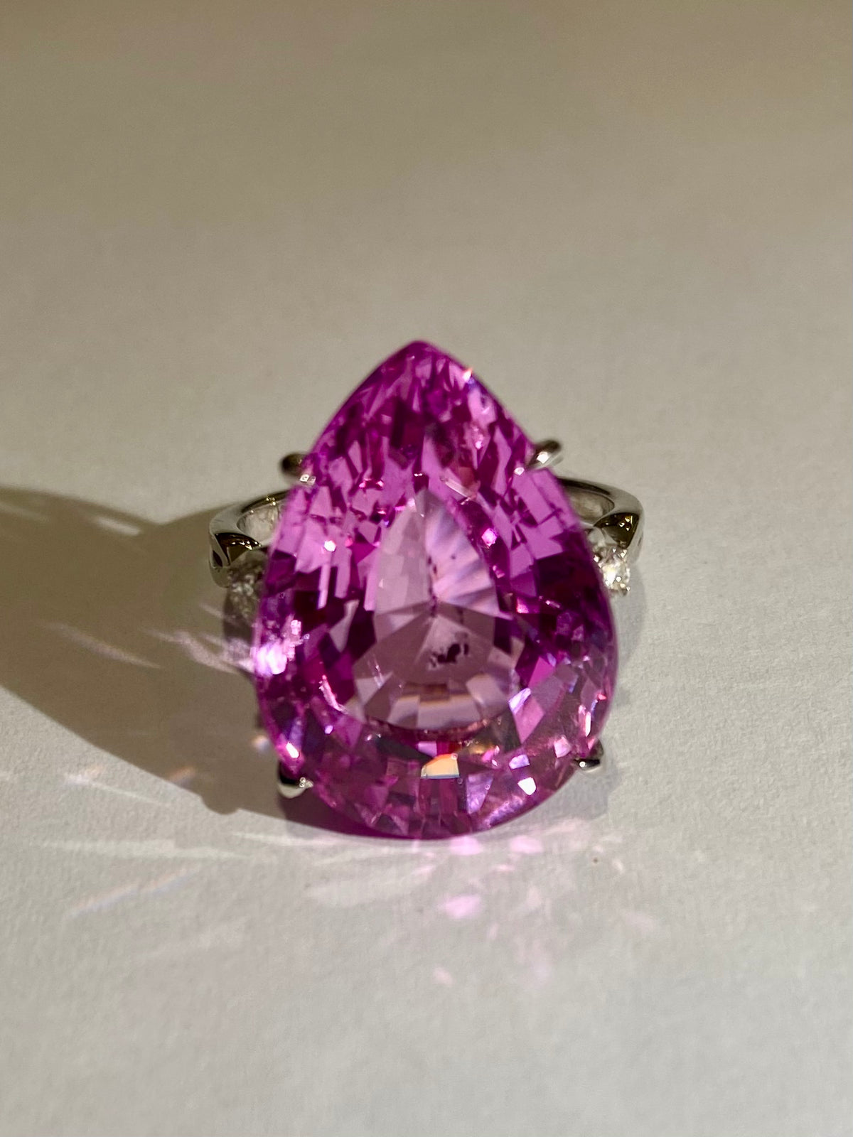 9ct White Gold 12ct Pink Topaz and Diamond