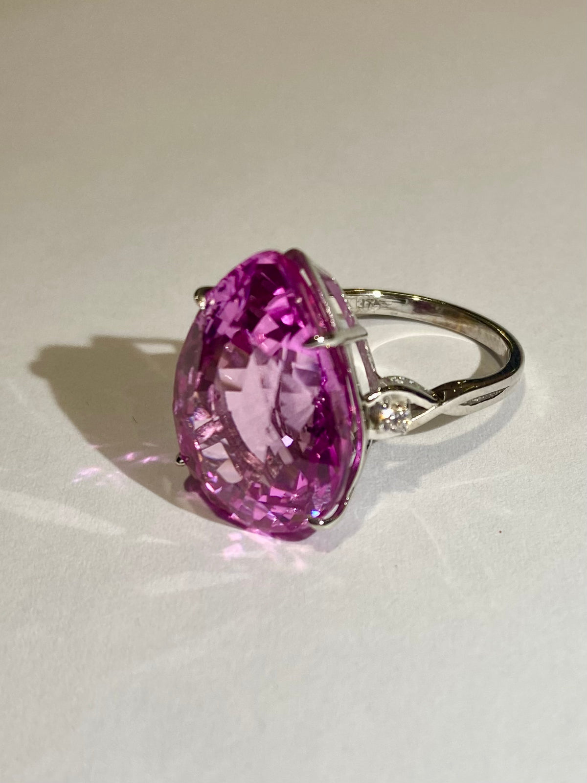 9ct White Gold 12ct Pink Topaz and Diamond