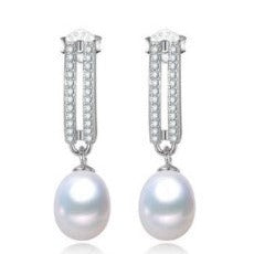 Cultured Pearl and Cubic Zirconia Stud Drop Earrings