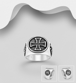 Sterling Silver Oxidised Templar Cross Signet Ring