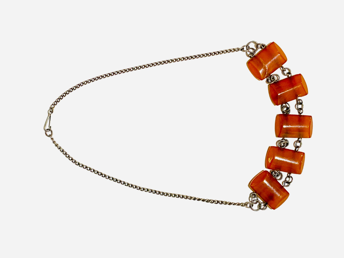 Art Deco Sterling Silver Honey Amber Necklace