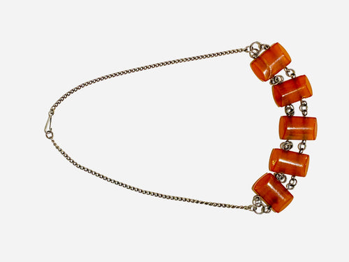 Art Deco Sterling Silver Honey Amber Necklace