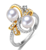 Sterling Silver Button Pearl and CZ Ring