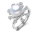 Sterling Silver Pearl and CZ Flower Design Ring