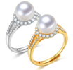 Sterling Silver Gold Plated Pearl and CZ Ring