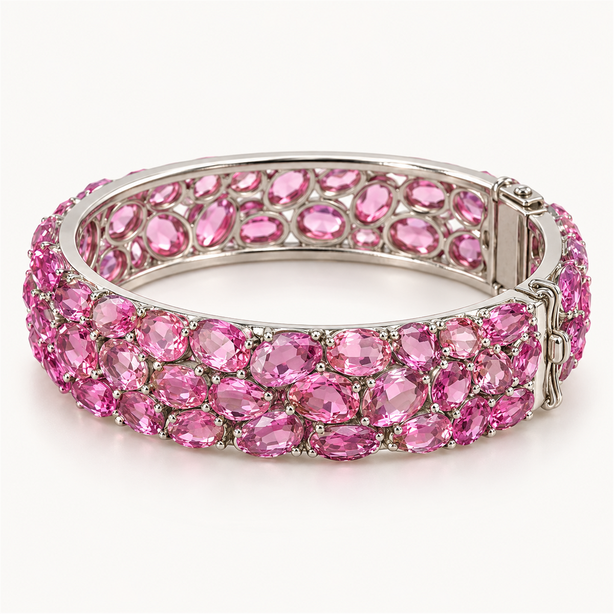 Sterling Silver Natural Pink Topaz Hinged Bangle