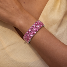 Sterling Silver Natural Pink Topaz Hinged Bangle