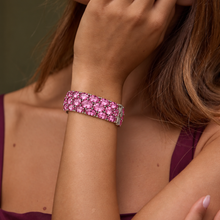Sterling Silver Natural Pink Topaz Hinged Bangle