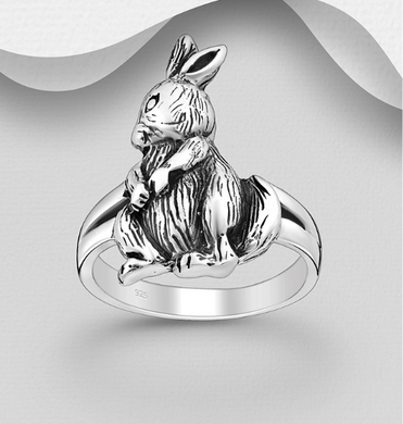 Sterling Silver Oxidised Rabbit Ring
