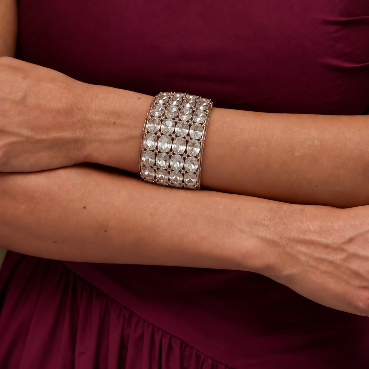 Sterling Silver Rhodium Plated Natural Zircon Hinged Bangle