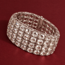 Sterling Silver Rhodium Plated Natural Zircon Hinged Bangle